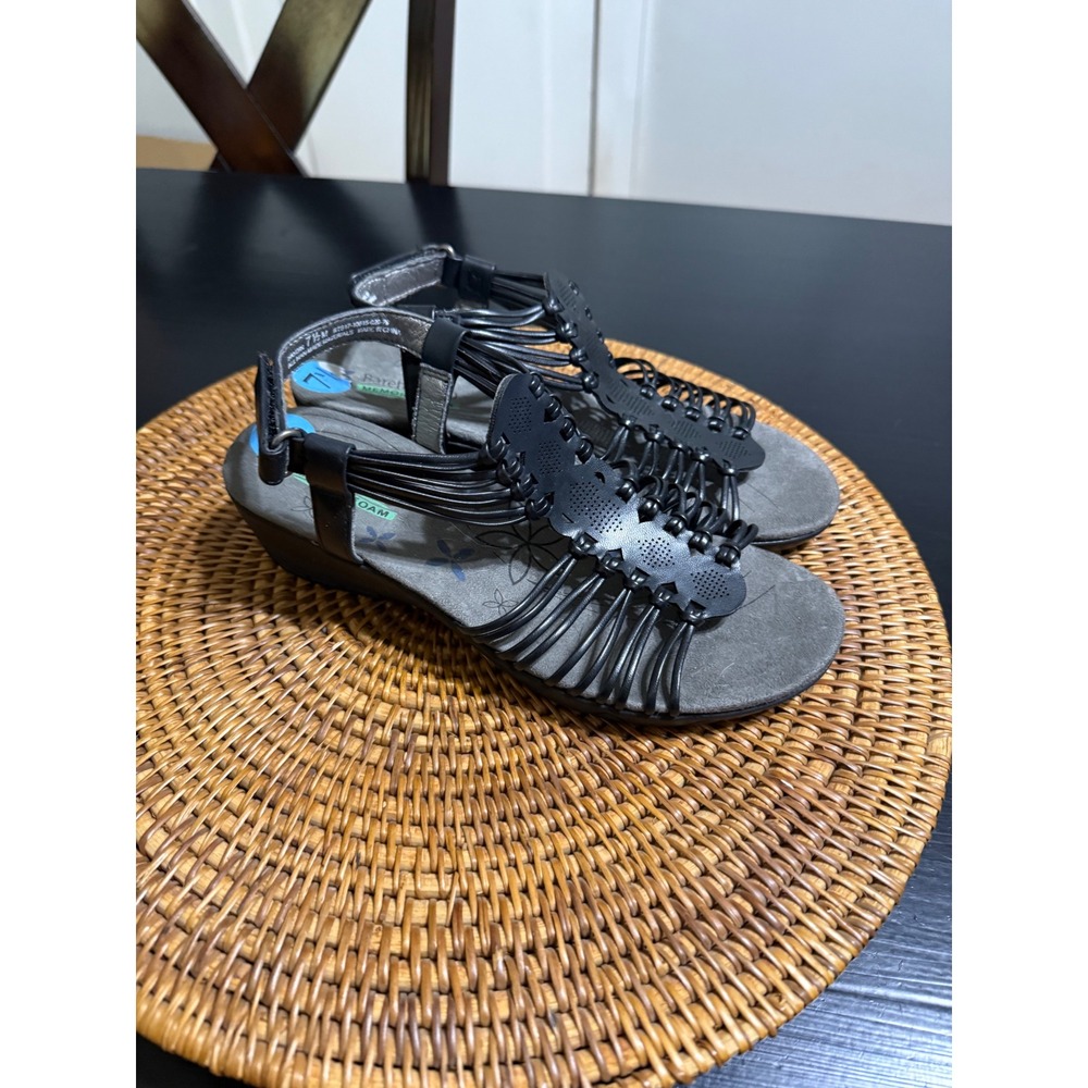 Baretraps Womens Black Strappy Memory Foam Wedge Sandals 7.5M Haydn